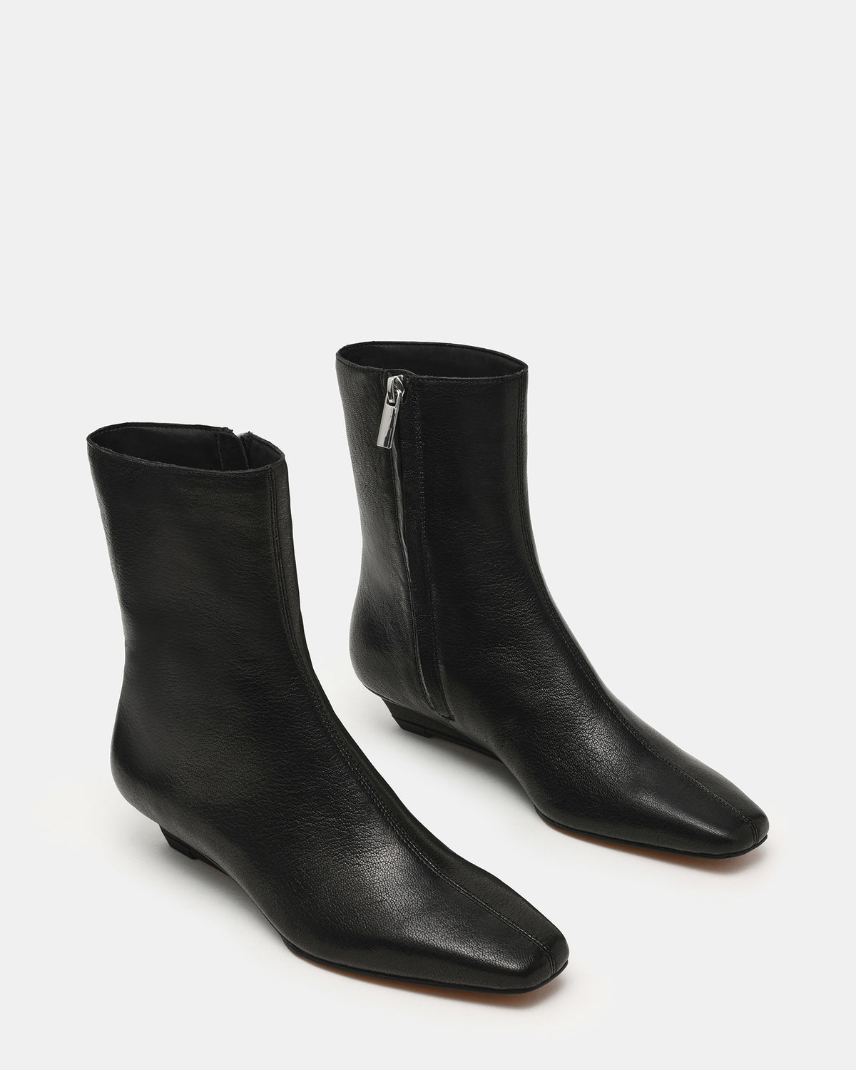 FLAIRE Black Leather Square-Toe Wedge Bootie Women's Ankle Boot - Steve Madden