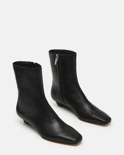 FLAIRE Black Leather Square-Toe Wedge Bootie Women's Ankle Boot - Steve Madden