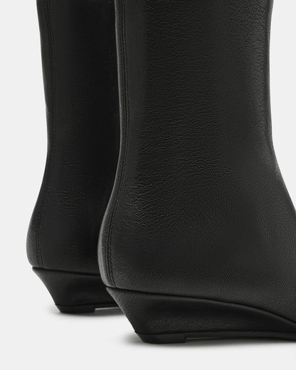 FLAIRE Black Leather Square-Toe Wedge Bootie Women's Ankle Boot - Steve Madden