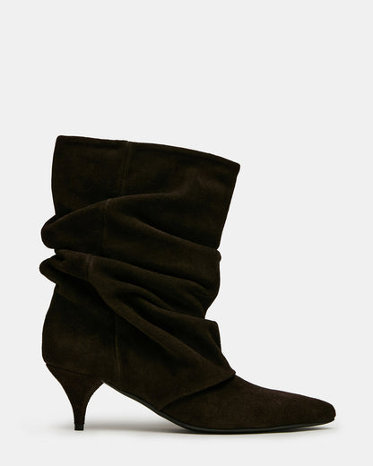 LEXEN Brown Suede Pointed-Toe Fold-Over Scrunched Women's Ankle Boot - Steve Madden