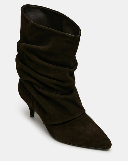 LEXEN Brown Suede Pointed-Toe Fold-Over Scrunched Women's Ankle Boot - Steve Madden