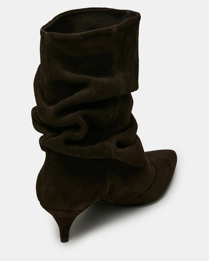 LEXEN Brown Suede Pointed-Toe Fold-Over Scrunched Women's Ankle Boot - Steve Madden