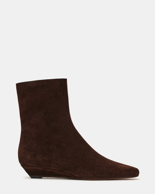 FLAIRE Brown Suede Square-Toe Wedge Bootie Women's Ankle Boot - Steve Madden