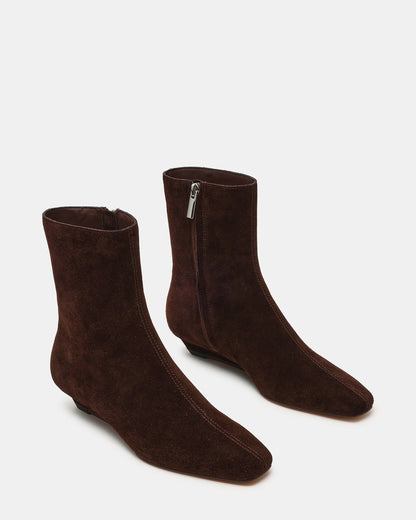FLAIRE Brown Suede Square-Toe Wedge Bootie Women's Ankle Boot - Steve Madden