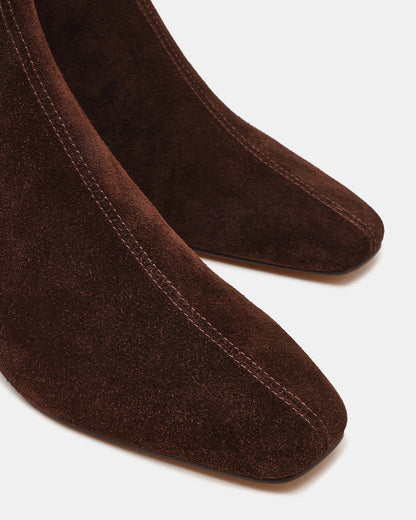 FLAIRE Brown Suede Square-Toe Wedge Bootie Women's Ankle Boot - Steve Madden