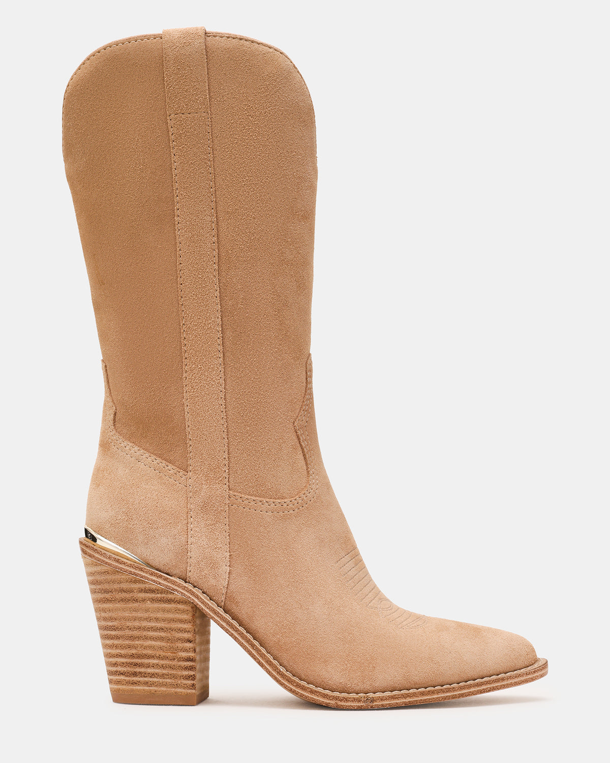 SALLY Sand Suede Pointed-Toe Western Block Heel Women's Boot - Steve Madden