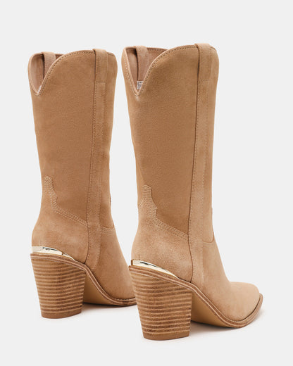 SALLY Sand Suede Pointed-Toe Western Block Heel Women's Boot - Steve Madden