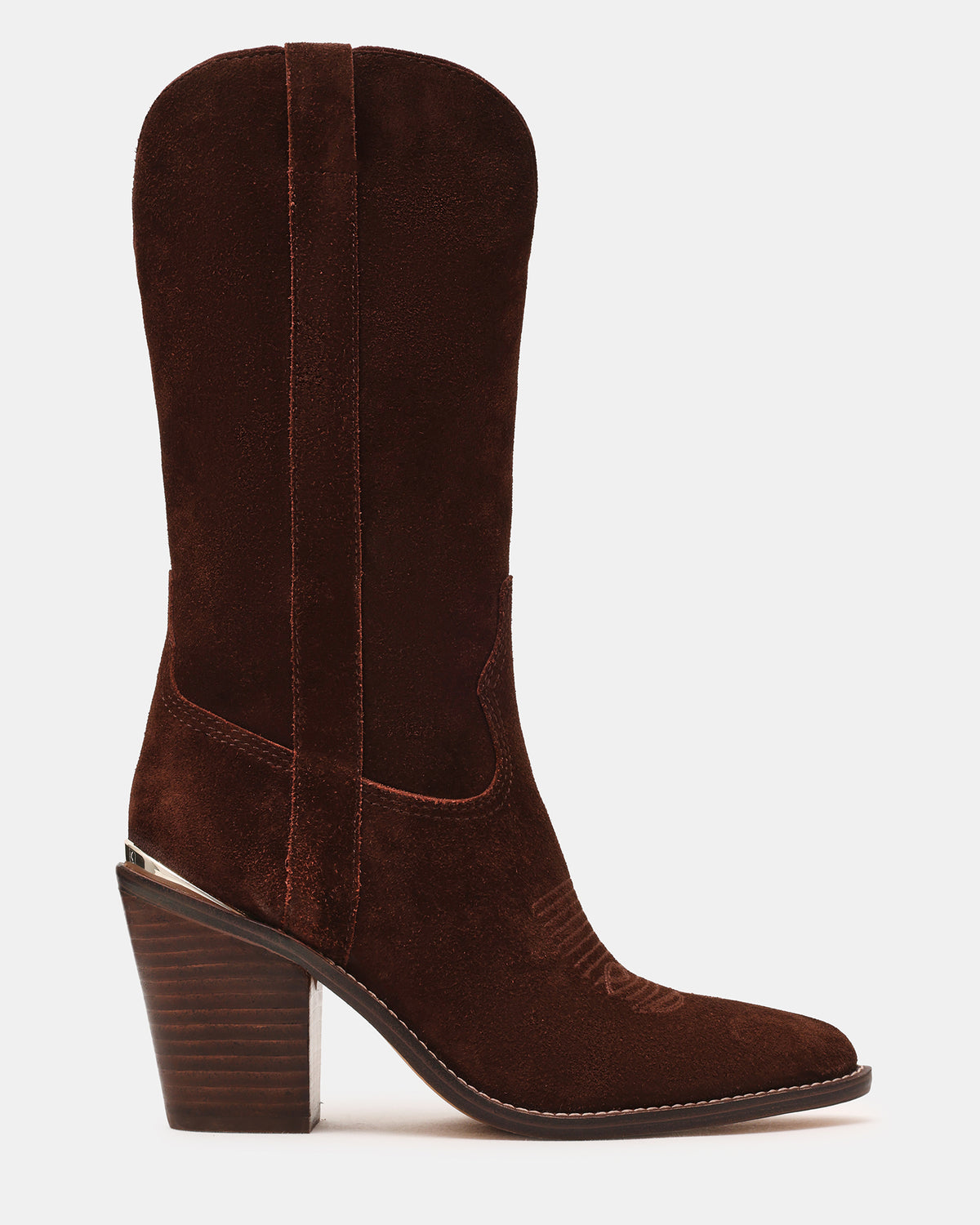 SALLY Brown Suede Pointed-Toe Western Block Heel Women's Boot - Steve Madden
