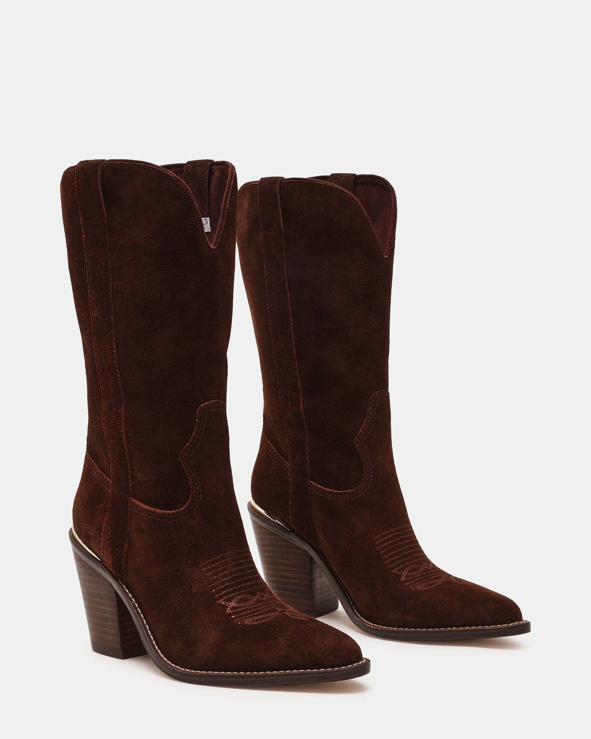SALLY Brown Suede Pointed-Toe Western Block Heel Women's Boot - Steve Madden