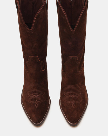 SALLY Brown Suede Pointed-Toe Western Block Heel Women's Boot - Steve Madden