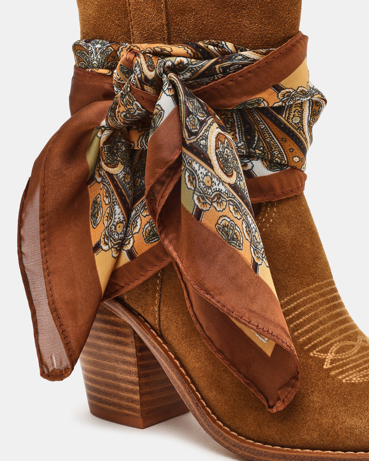 SALLY SCARF Chestnut Suede Pointed-Toe Western Block Heel Women's Boot - Steve Madden