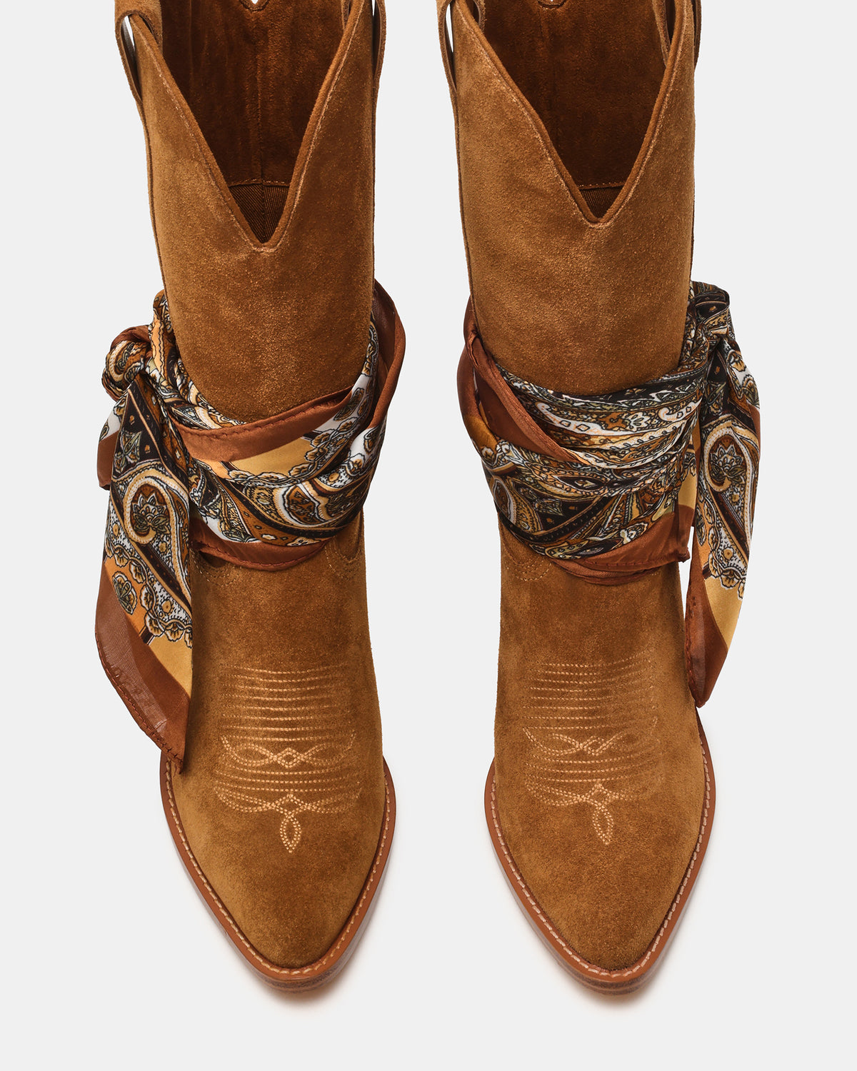 SALLY SCARF Chestnut Suede Pointed-Toe Western Block Heel Women's Boot - Steve Madden