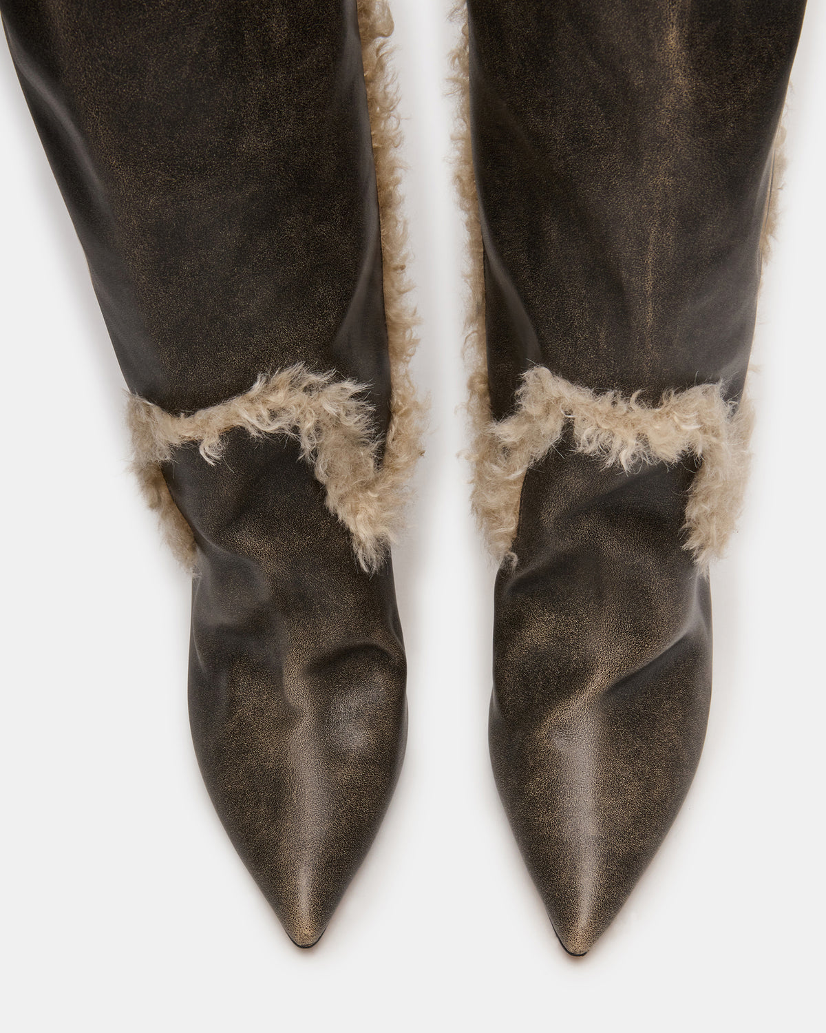BADDIE Faux Fur Brown Distressed Over-The-Knee Moto Women's Boot - Steve Madden