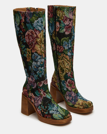 FOLIE Tapestry Square-Toe Block Heel Knee-High Women's Boot - Steve Madden