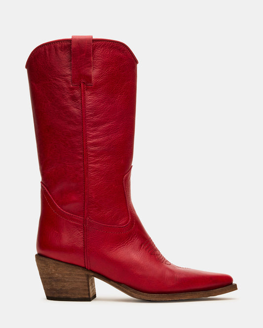 ALBANY Red Leather Pointed-Toe Women's Western Boot - Steve Madden