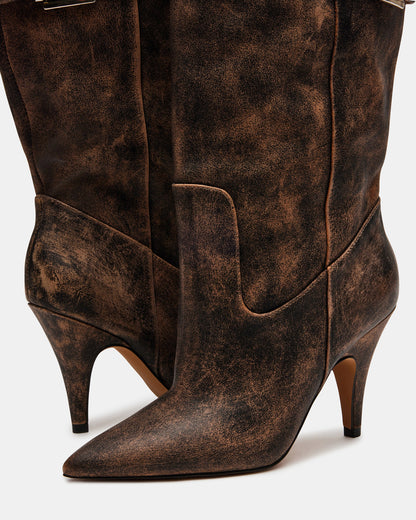 BADDIE Brown Distressed Over-The-Knee Moto Women's Boot - Steve Madden