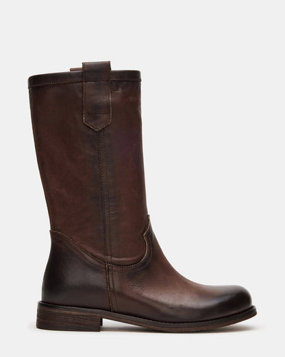 RUBEN Brown Leather Rounded Toe Women's Boot - Steve Madden