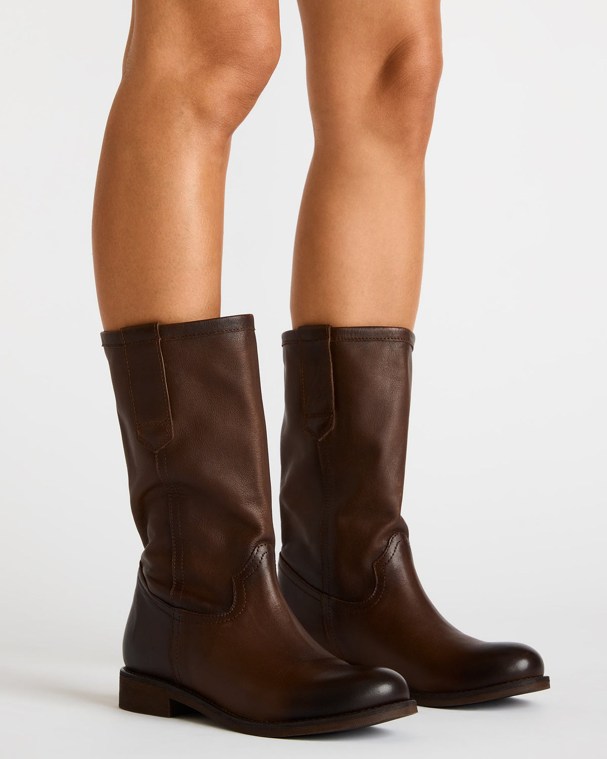 RUBEN Brown Leather Rounded Toe Women's Boot - Steve Madden