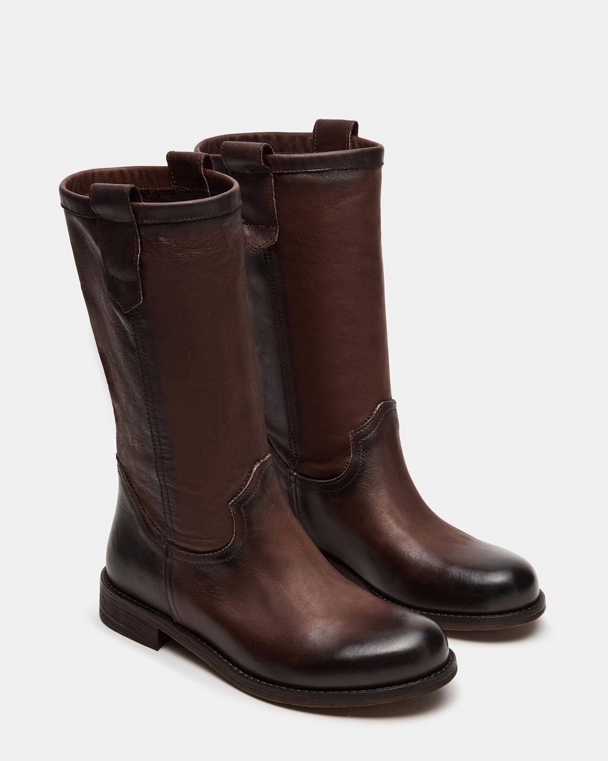 RUBEN Brown Leather Rounded Toe Women's Boot - Steve Madden