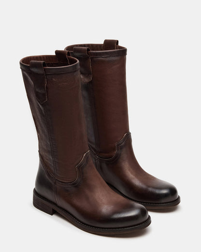 RUBEN Brown Leather Rounded Toe Women's Boot - Steve Madden