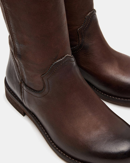 RUBEN Brown Leather Rounded Toe Women's Boot - Steve Madden
