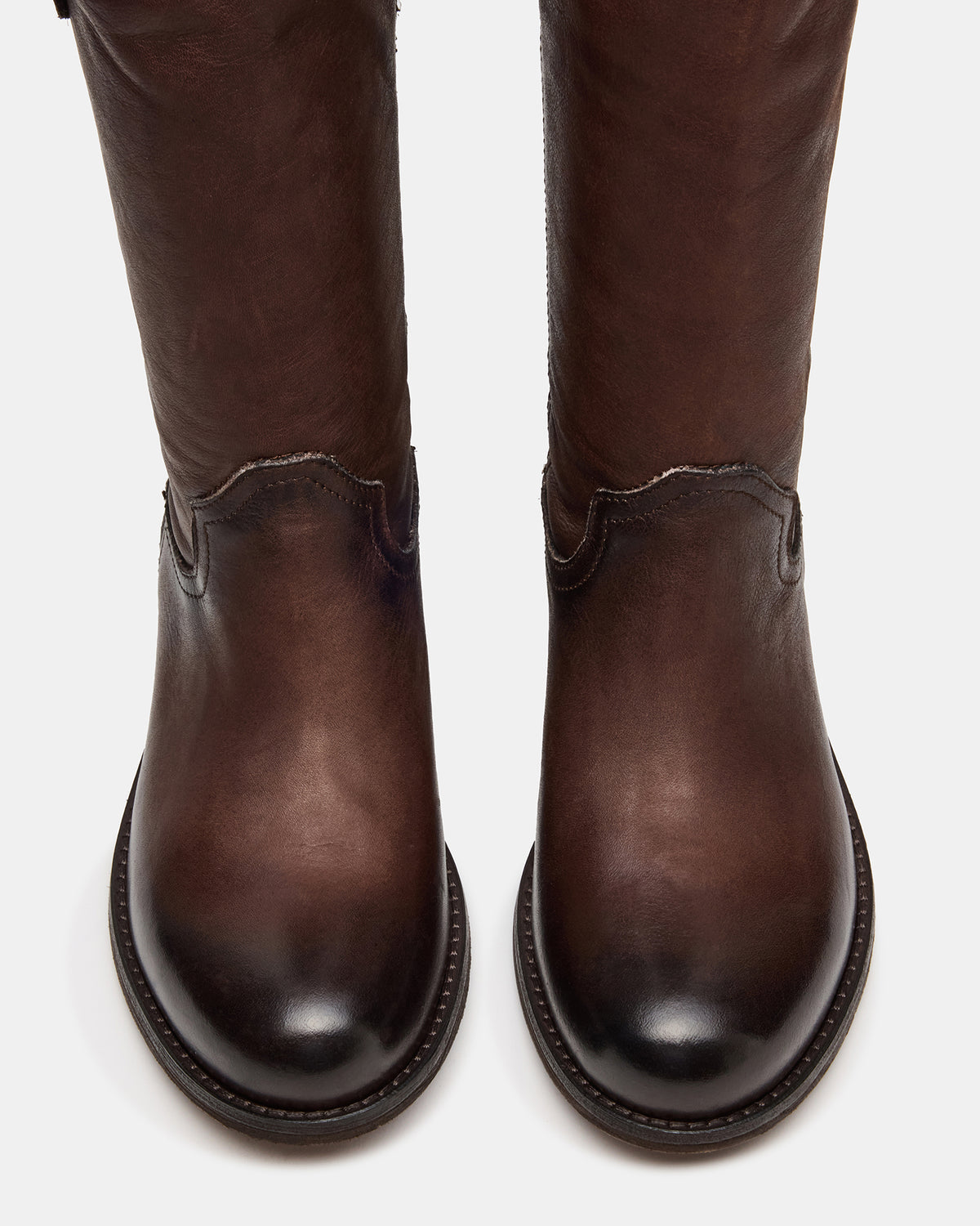 RUBEN Brown Leather Rounded Toe Women's Boot - Steve Madden