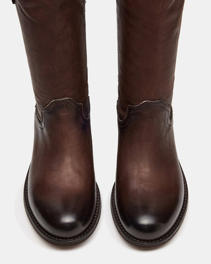 RUBEN Brown Leather Rounded Toe Women's Boot - Steve Madden