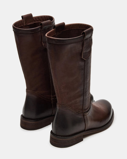 RUBEN Brown Leather Rounded Toe Women's Boot - Steve Madden