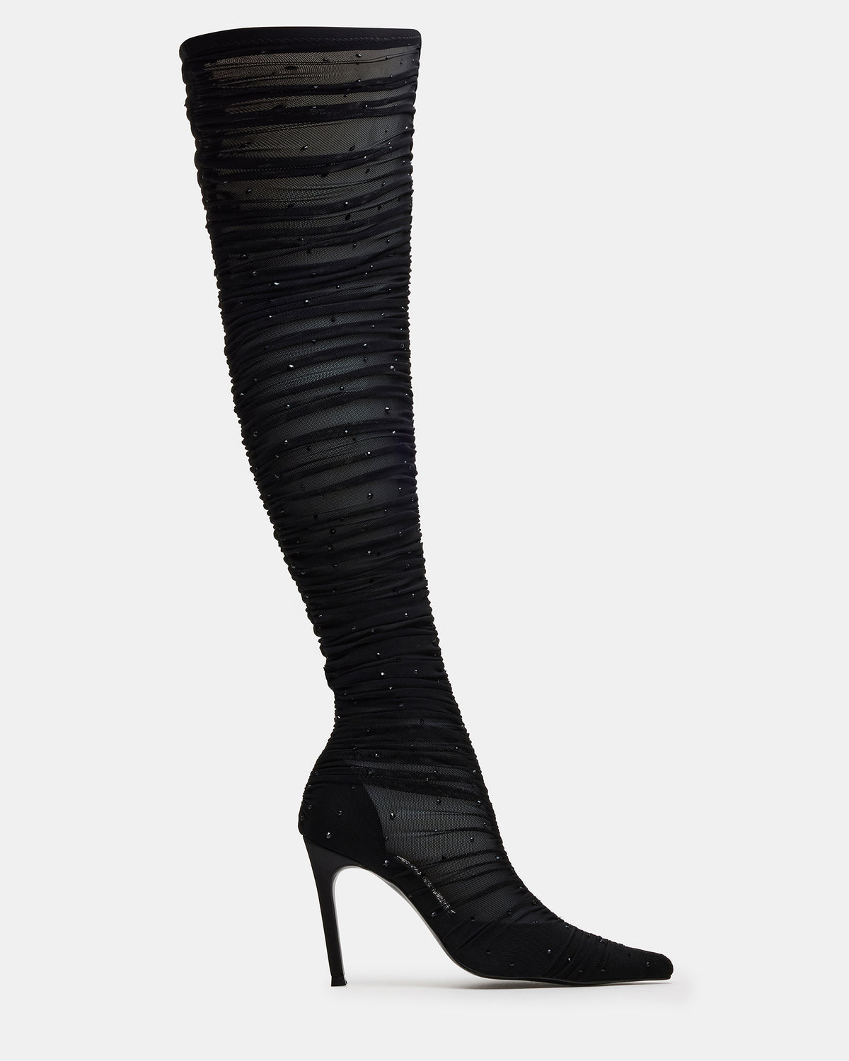 RASHIDA Black Mesh Over-The-Knee Pointed-Toe Rhinestone Stiletto Heel Women's Boot - Steve Madden