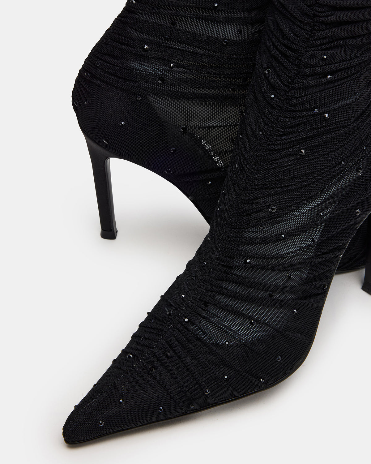 RASHIDA Black Mesh Over-The-Knee Pointed-Toe Rhinestone Stiletto Heel Women's Boot - Steve Madden