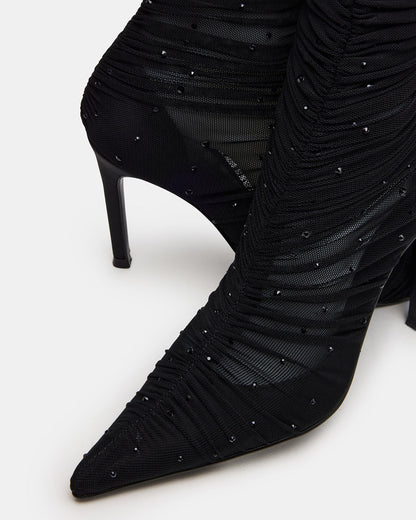 RASHIDA Black Mesh Over-The-Knee Pointed-Toe Rhinestone Stiletto Heel Women's Boot - Steve Madden