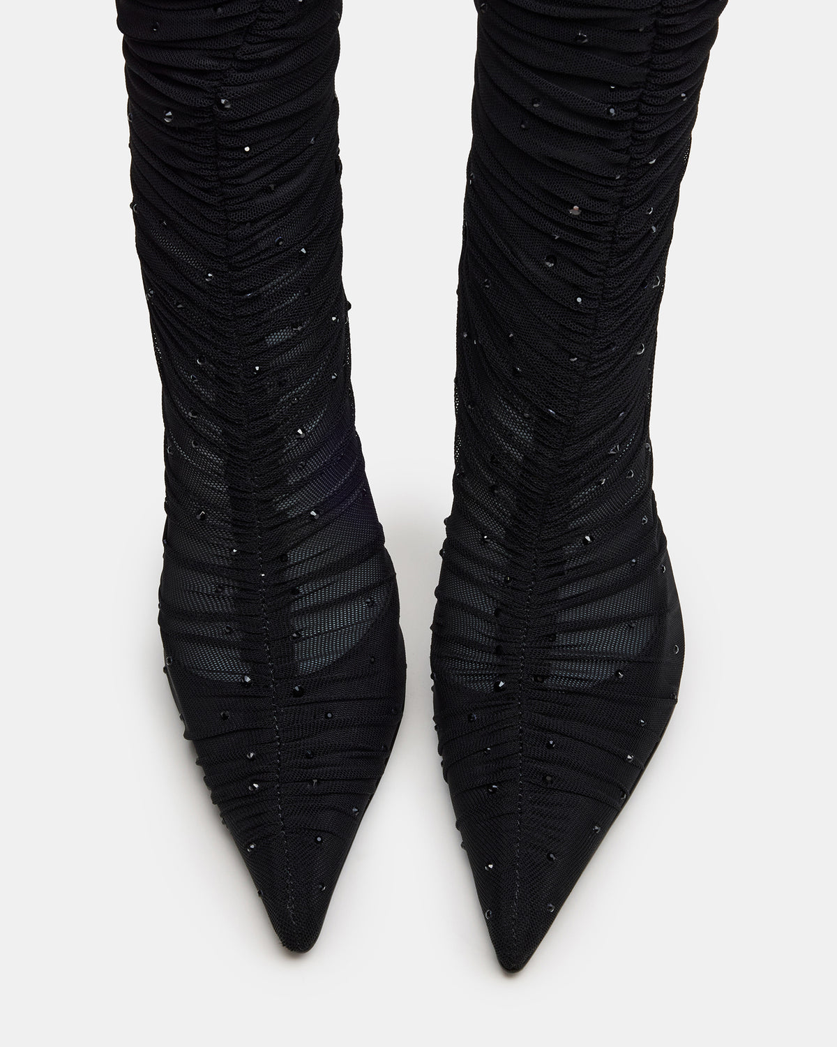 RASHIDA Black Mesh Over-The-Knee Pointed-Toe Rhinestone Stiletto Heel Women's Boot - Steve Madden
