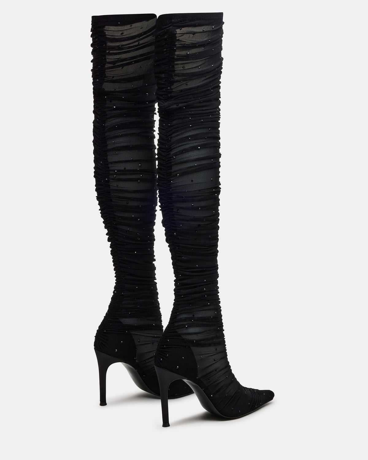 RASHIDA Black Mesh Over-The-Knee Pointed-Toe Rhinestone Stiletto Heel Women's Boot - Steve Madden