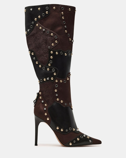 REVIVE Brown Multi Wide Calf Pointed-Toe Knee-High Stiletto Women's Boot - Steve Madden