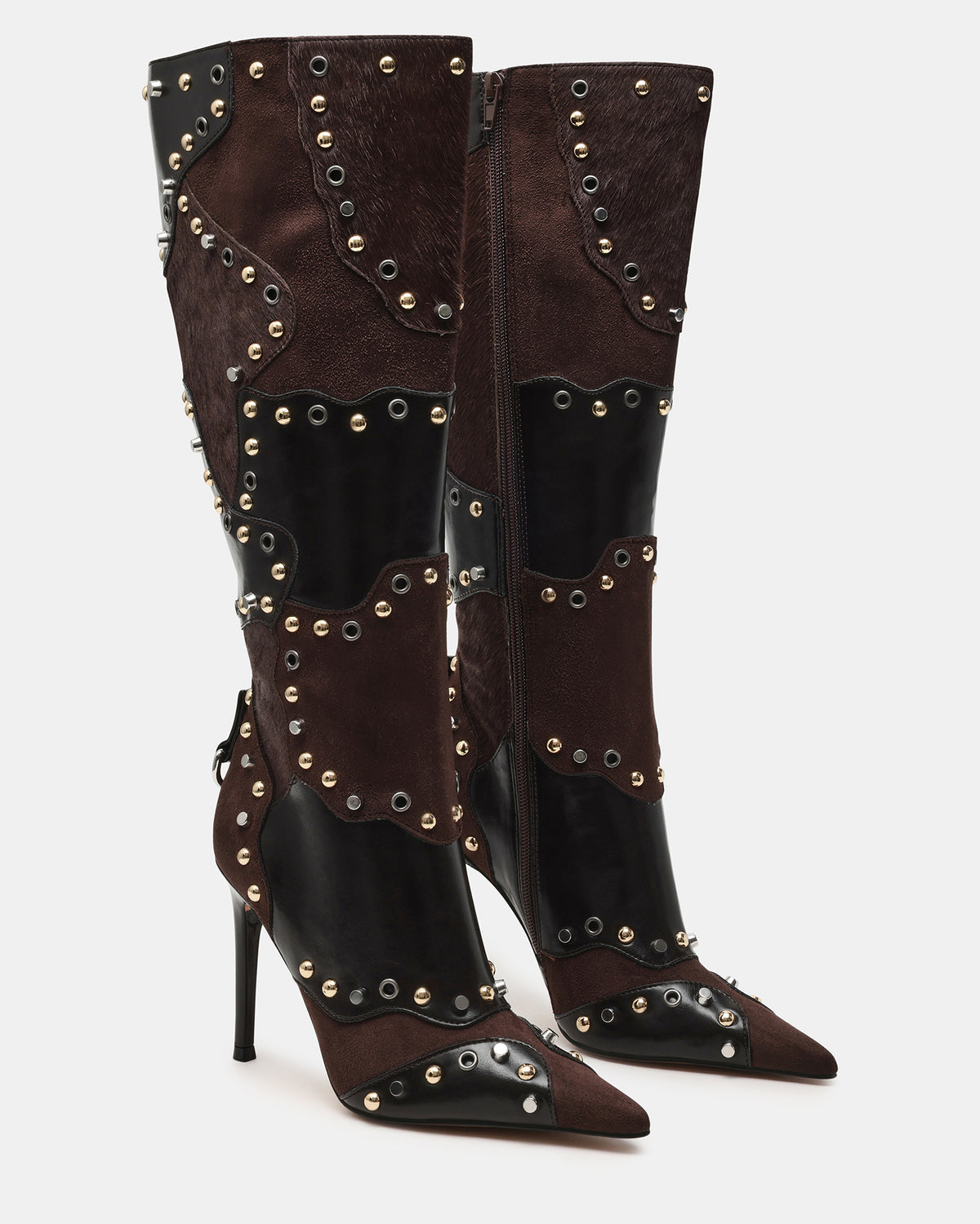 REVIVE Brown Multi Wide Calf Pointed-Toe Knee-High Stiletto Women's Boot - Steve Madden