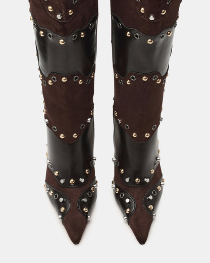 REVIVE Brown Multi Wide Calf Pointed-Toe Knee-High Stiletto Women's Boot - Steve Madden