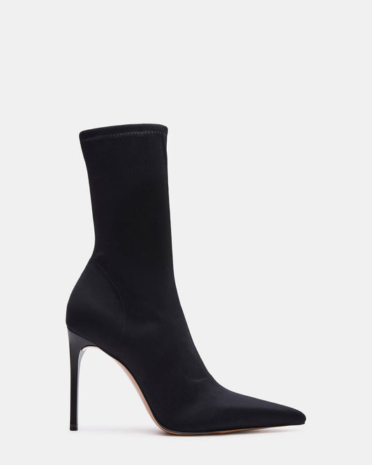 MIDNITE Black Pointed-Toe Stiletto Heel Sock Women's Ankle Boot - Steve Madden