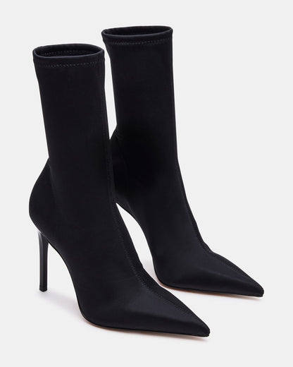 MIDNITE Black Pointed-Toe Stiletto Heel Sock Women's Ankle Boot - Steve Madden