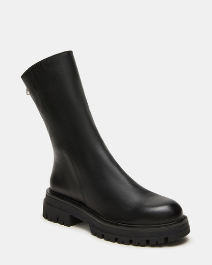 LAMI Black Leather Lug Sole Women's Ankle Boot - Steve Madden
