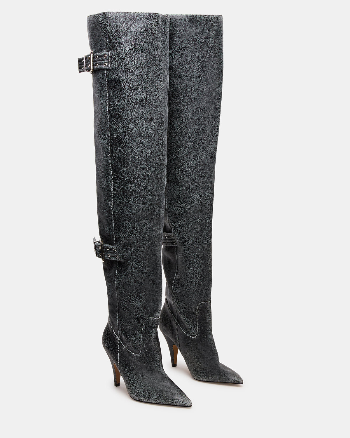 BADDIE Black Distressed Over-The-Knee Moto Women's Boot - Steve Madden
