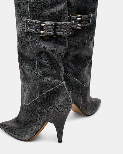 BADDIE Black Distressed Over-The-Knee Moto Women's Boot - Steve Madden