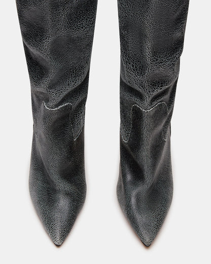 BADDIE Black Distressed Over-The-Knee Moto Women's Boot - Steve Madden