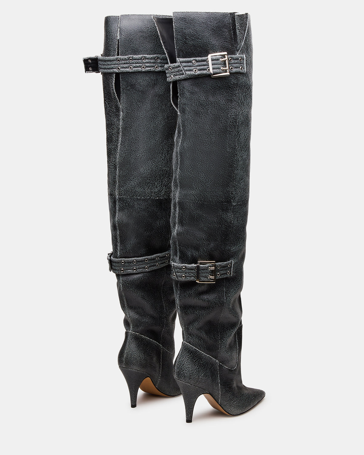 BADDIE Black Distressed Over-The-Knee Moto Women's Boot - Steve Madden