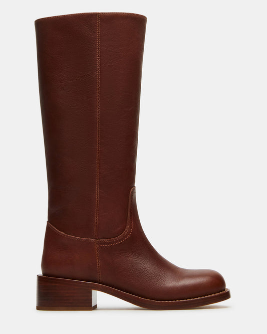 RIGGS Rust Leather Wide Calf Square-Toe Women's Boot - Steve Madden