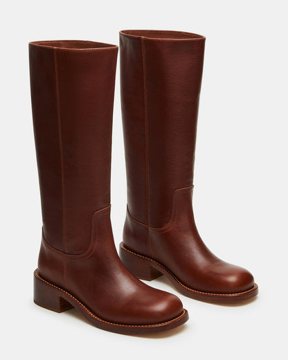 RIGGS Rust Leather Wide Calf Square-Toe Women's Boot - Steve Madden