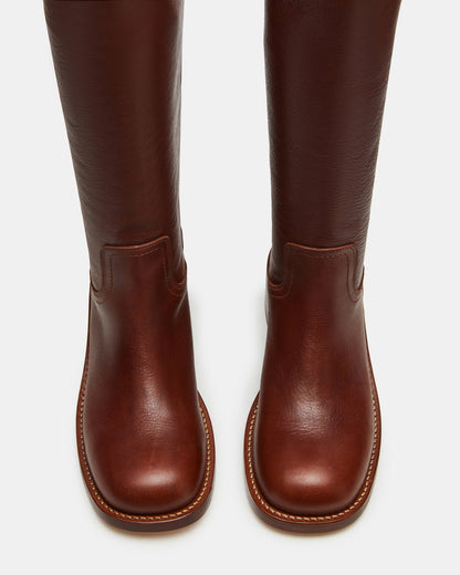 RIGGS Rust Leather Wide Calf Square-Toe Women's Boot - Steve Madden