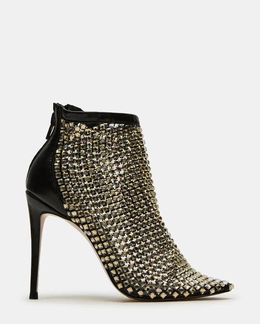 DANCIN Gold Multi Stiletto Heeled Mesh Rhinestone Women's Ankle Boot - Steve Madden