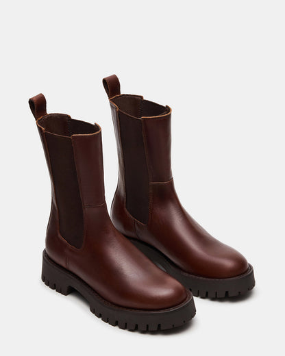 LOWA Brown Leather Lug Chelsea Platform Women's Ankle Boot - Steve Madden