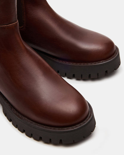 LOWA Brown Leather Lug Chelsea Platform Women's Ankle Boot - Steve Madden