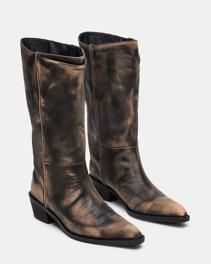 RAPTOR Black Distressed Pointed-Toe Block Heel Western Women's Boot - Steve Madden